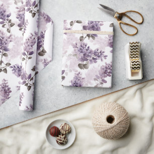 Papier Cadeau Aquarelle violette Lilac Floral