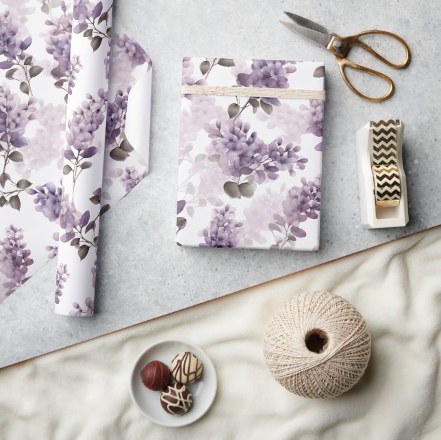 Papier Cadeau Aquarelle violette Lilac Floral (Artisanat)