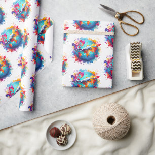 Papier Cadeau Aquarelle Voyageons dans le monde