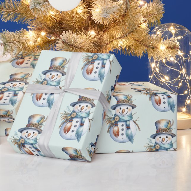 Papier Cadeau Aquarelle Whimsal Boho Snowman Noël (Vacances)