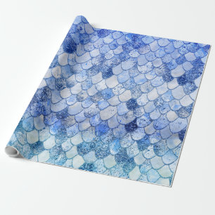 Papier Cadeau Aquarelle Wonky Ocean Blue Parties scintillant sir