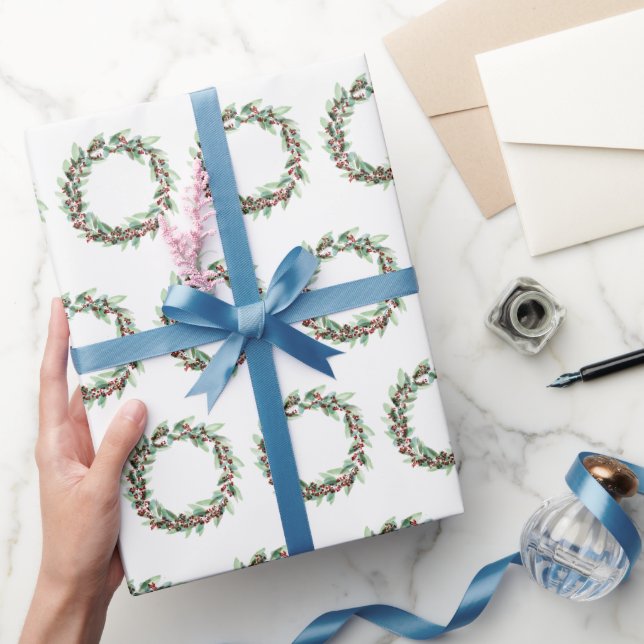 Papier Cadeau Aquarelle Wreath Papier d'enveloppement de Noël (Cadeaux)