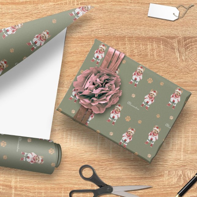 Papier Cadeau Aquarelle Yorkshire Terrier Noël personnalisé (Créateur téléchargé)