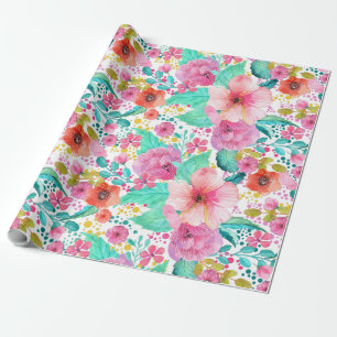 Papier Cadeau Aquarelles colorées Fleurs Collage