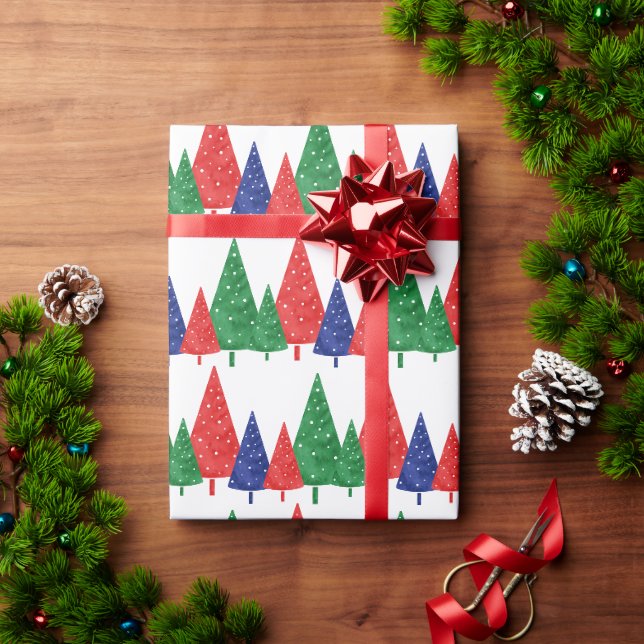Papier Cadeau Aquarelles vertes, rouges et bleues (Cadeau de vacances)