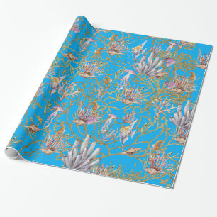 Papier Cadeau Aquarium des hippocampes de corail sous-marin Gold