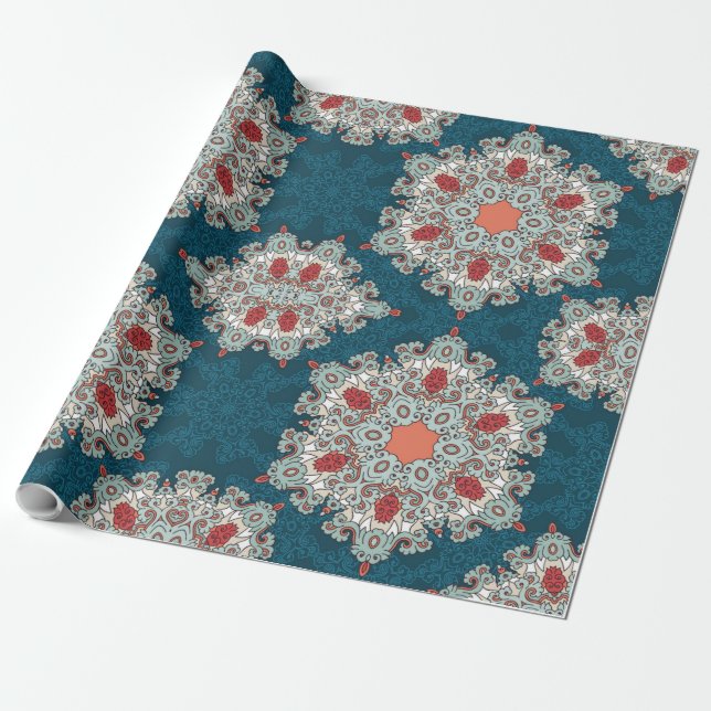 Papier Cadeau Arabe Boho Elegant Géométrique Marocain Retro Turq (Déroulé)