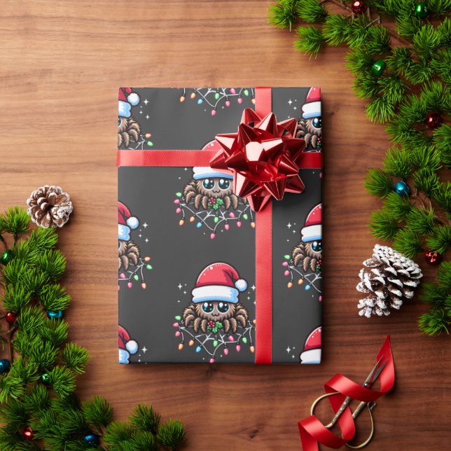 Papier Cadeau Araignée De Noël À Santa Hat (Cadeau de vacances)