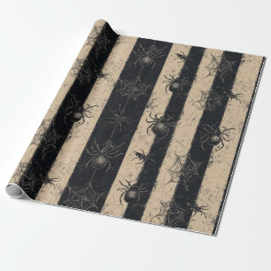 Papier Cadeau Araignée gothique et Motif d'Halloween rayé sur le