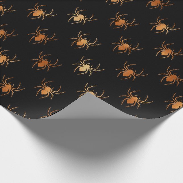 Papier Cadeau Araignées noires et orange Motif d'Halloween (Coin)
