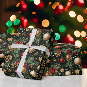 Papier Cadeau Arbre À feuillage persistant de Noël Ornements Or 