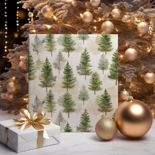 Papier Cadeau Arbre à pin vert Sage