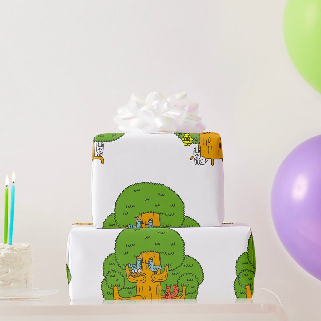 Papier Cadeau Arbre avec des animaux de la forêt Nature mignonne (Créateur téléchargé)