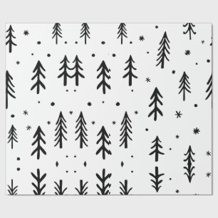 Papier Cadeau Arbre blanc noir illustratif Joyeux Noël