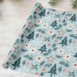 Papier Cadeau Arbre de fête et conception de fleurs