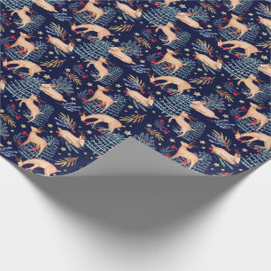 Papier Cadeau Arbre de minuit de renne et de Noël de forêt de