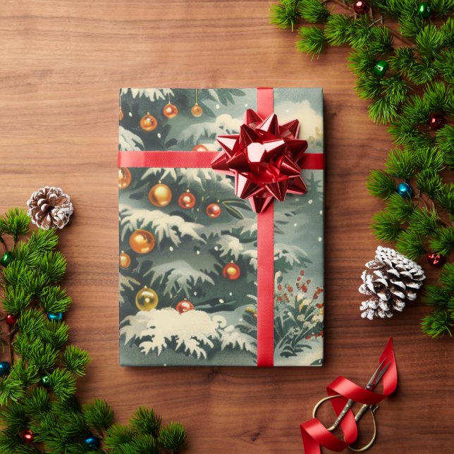 Papier Cadeau Arbre de Noël à neige simple (Cadeau de vacances)