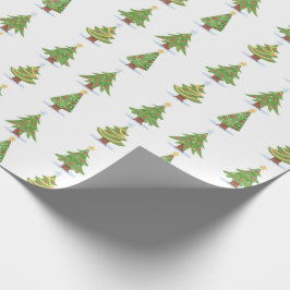 Papier Cadeau Arbre de Noël Aquarelle Festif Vert Festif