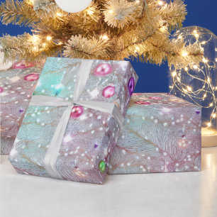 Papier Cadeau Arbre de Noël argenté élégant avec ornements