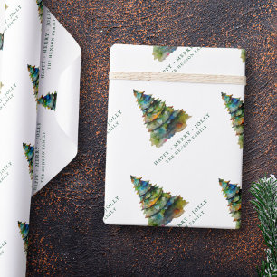Papier Cadeau Arbre de Noël artistique Aquarelle Joyeux Jolly