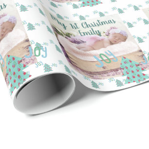 Papier Cadeau Arbre de Noël Baby First PHOTO Cadeau Turquoise