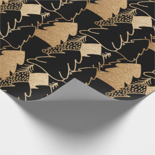 Papier Cadeau Arbre de Noël Black Gold Fancy Parties scintillant