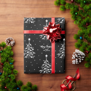 Papier Cadeau Arbre de Noël blanc Motif texte personnalisé noir