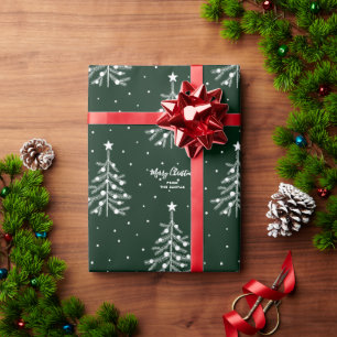 Papier Cadeau Arbre de Noël blanc Motif texte personnalisé ver