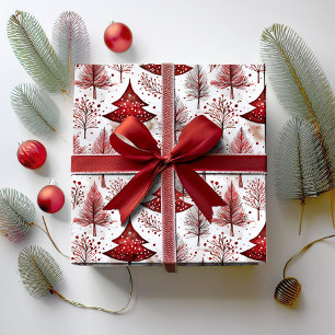 Papier Cadeau Arbre de Noël blanc rouge Motif #4 ID1009