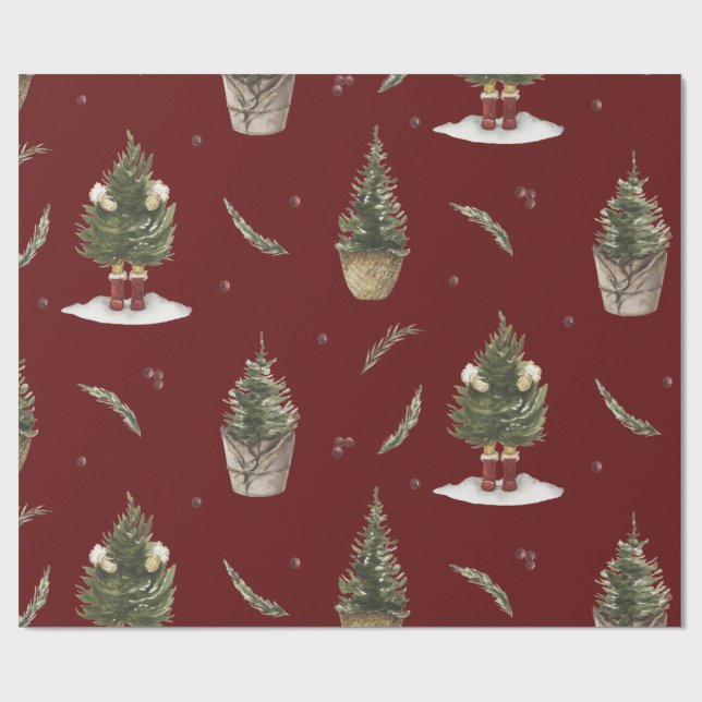 Papier Cadeau Arbre de Noël Bourgogne Drôle Papier à envelopper (Plat)