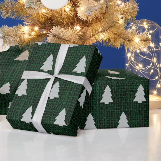 Papier Cadeau Arbre de Noël - Brûlage vert foncé Texture (Vacances)