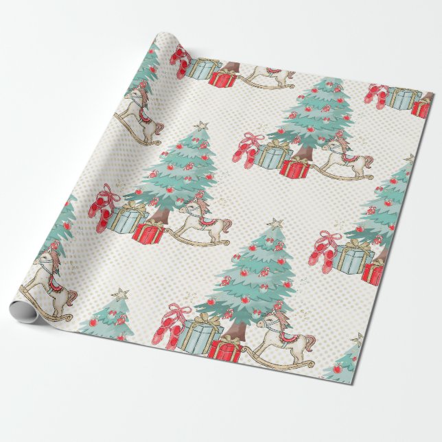 Papier Cadeau Arbre de Noël, cadeaux et cheval de Troie (Déroulé)