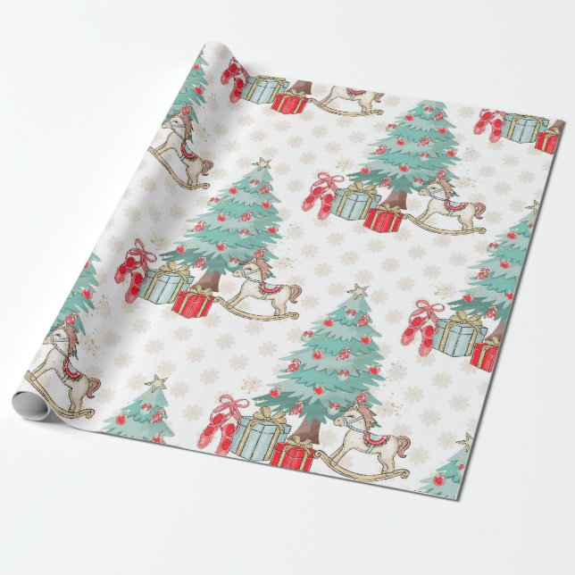 Papier Cadeau Arbre de Noël, cadeaux et cheval de Troie (Déroulé)