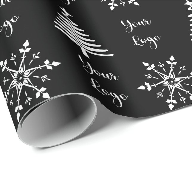 Papier Cadeau Arbre de Noël Chic Noir et Blanc Logo personnalisé (Coin rond)