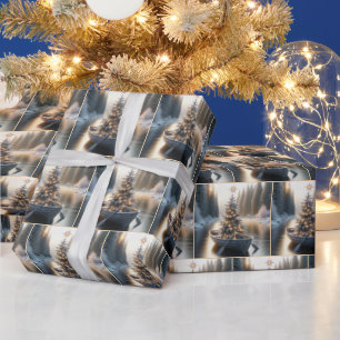 Papier Cadeau Arbre de Noël dans un bateau à rames rustique