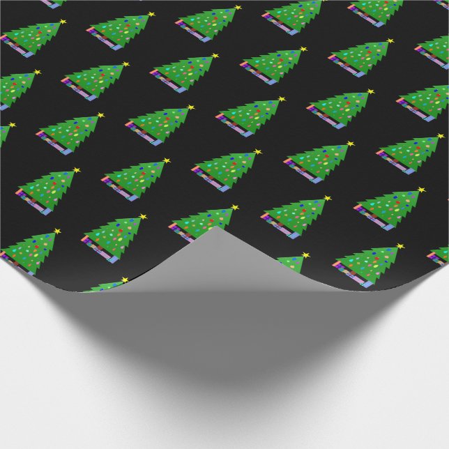 Papier Cadeau Arbre de Noël décoré + Cadeaux (Coin)