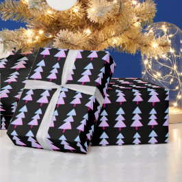Papier Cadeau Arbre de Noël d'hiver Abstrait moderne rose noir