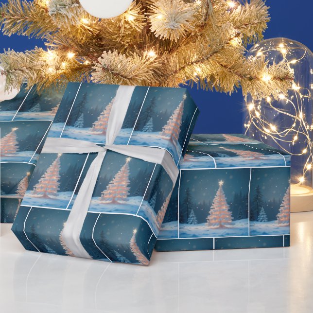 Papier Cadeau Arbre de Noël d'hiver avec étoile (Vacances)