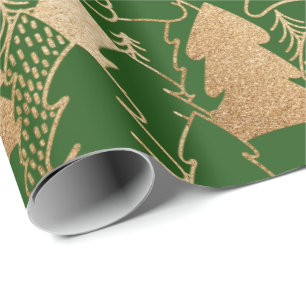 Papier Cadeau Arbre de Noël d'hiver Parties scintillant d'or ver
