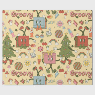 Papier Cadeau arbre de Noël disco rétro funky 1970