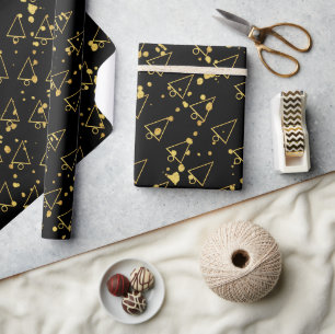 Papier Cadeau Arbre de Noël d'or Motif géométrique