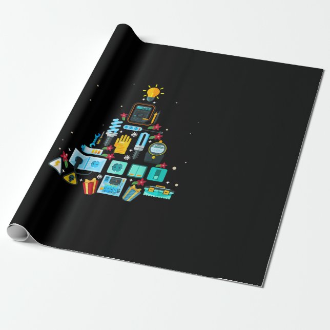 Papier Cadeau Arbre de Noël drôle d'électricien (Déroulé)