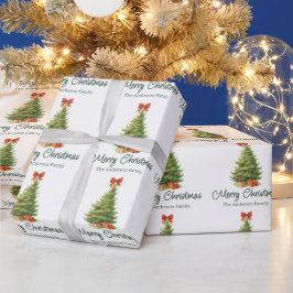 Papier Cadeau Arbre de Noël élégant avec Bow rouge et présents -