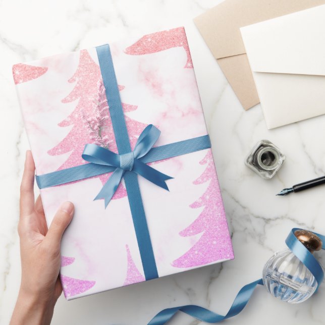 Papier Cadeau Arbre de Noël élégant en marbre holographique (Cadeaux)