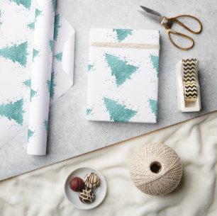 Papier Cadeau Arbre de Noël élégant Luxe Aqua Mint Splatter
