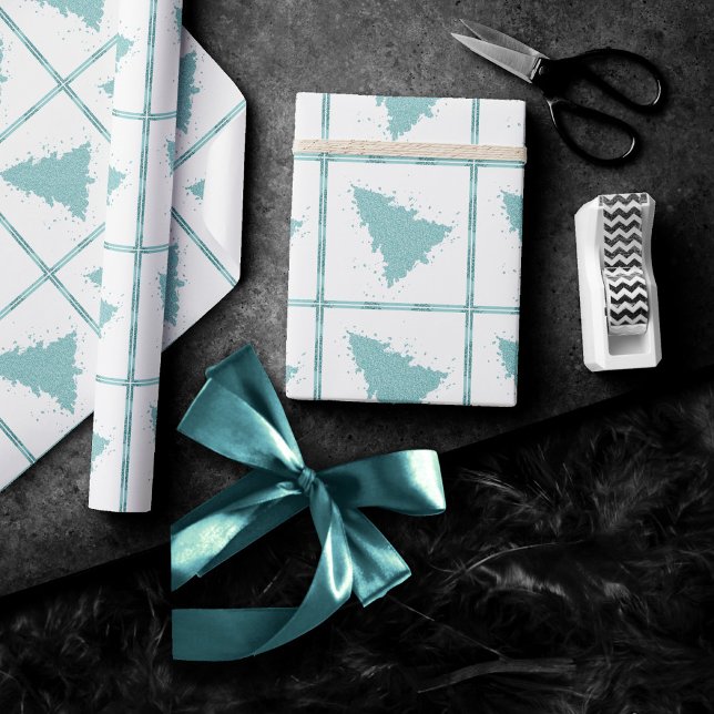 Papier Cadeau Arbre de Noël élégant | Luxe Aqua Mint Splatter (Créateur téléchargé)