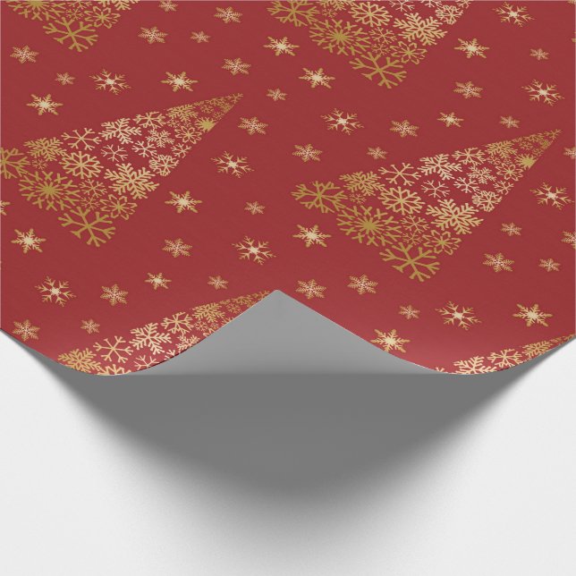 Papier Cadeau Arbre de Noël élégant rouge et or (Coin)