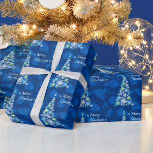 Papier Cadeau Arbre de Noël en flocons de neige.