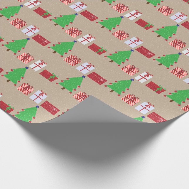 Papier Cadeau Arbre de Noël et cadeaux sur papier d'enveloppemen (Coin)