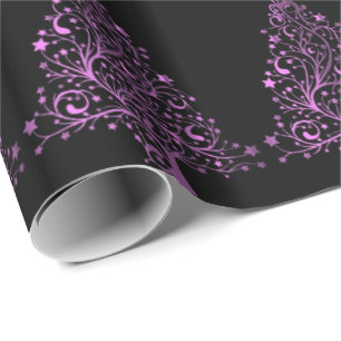 Papier Cadeau Arbre de Noël Etoiles Black Metallic Rose Look